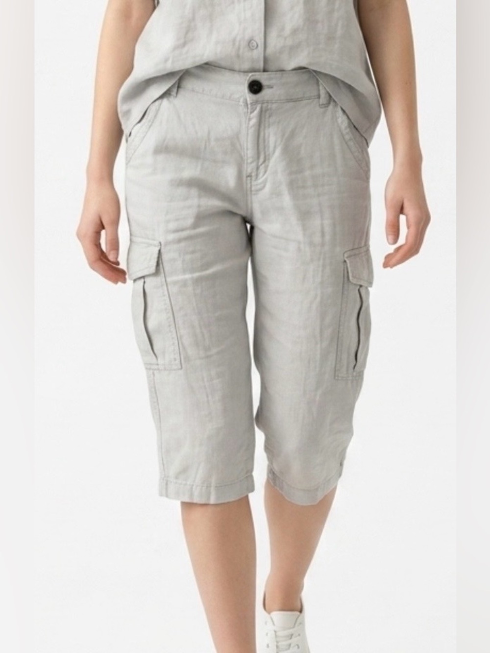 CALVIN KLEIN Women’s Light Tan Linen Cargo Capris